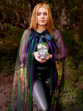 Iridescent Mesh Cape: Green Purple, Halloween Costume Adult Witch Cosplay